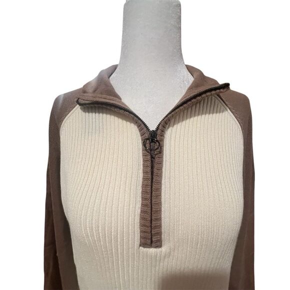 Nwt womens Monrow color block Reglan half zip sweater size xl cream and‎ brown - Picture 7 of 13